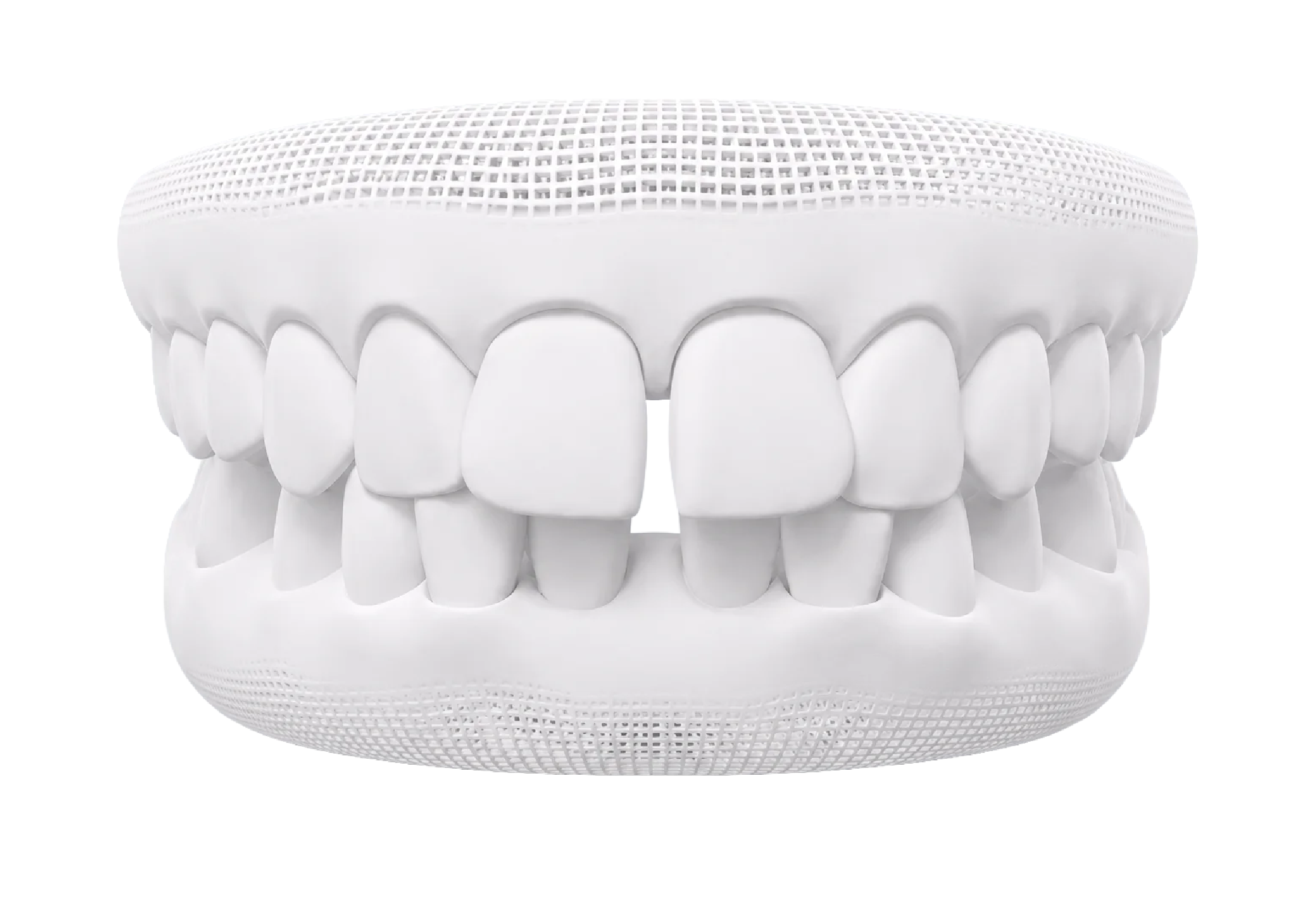 3D-Modell eines Gebisses mit sichtbaren Zahnlücken zwischen den Zähnen.